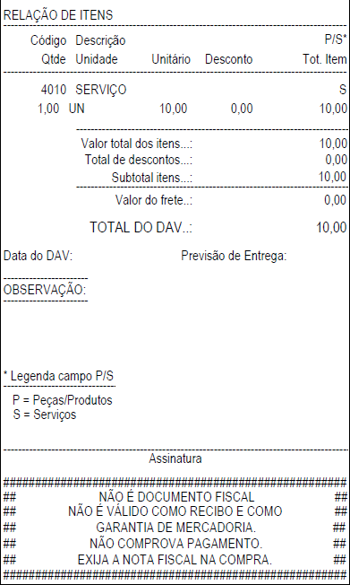 Compufour junho 10th, 2025 O Clipp Service permite que sua impressão seja configurada em 4 tipos diferentes, selecionando os mesmos, a impressão da OS será realizada conforme apresentado abaixo: