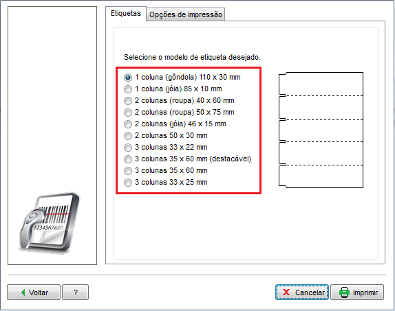 Compufour junho 4th, 2025 O programa Clipp Store possui um assistente que permite a impressão de etiquetas de bobina. As etiquetas devem ser impressas no módulo de estoque, através do menu Arquivo > Etiquetas > Bobina: