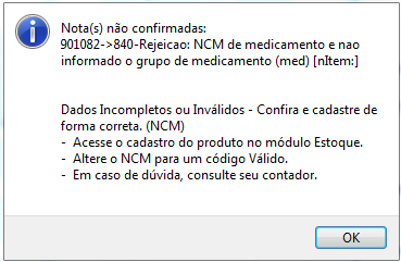 Compufour junho 6th, 2025 Ao transmitir uma NF-e de medicamento ou similares ocorre a seguinte mensagem:
