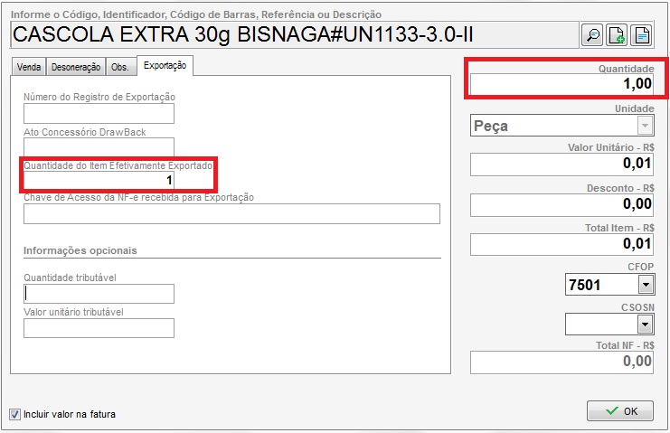 Compufour junho 3rd, 2025 Ajuste a quantidade do item efetivamente exportado, a mesma deve corresponder com a quantidade do item.