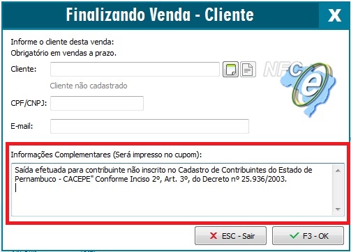 Compufour junho 10th, 2025 IMPORTANTE:  Essa alteração limita-se para alguns ramos de atividade, consulte sua contabilidade para verificar se sua empresa é obrigada a imprimir a informação.