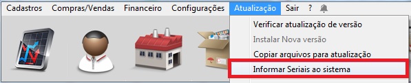 Compufour julho 19th, 2025 - Clicar no menu Atualização e em seguida na opção Informar Seriais ao sistema, conforme a imagem abaixo;
