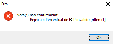 Compufour junho 3rd, 2025 Com o novo leiaute da nota 4.0 ao emitir uma NFe e informado uma alíquota de FCP diferente da alíquota definida pelo Estado poderá apresentar a mensagem: