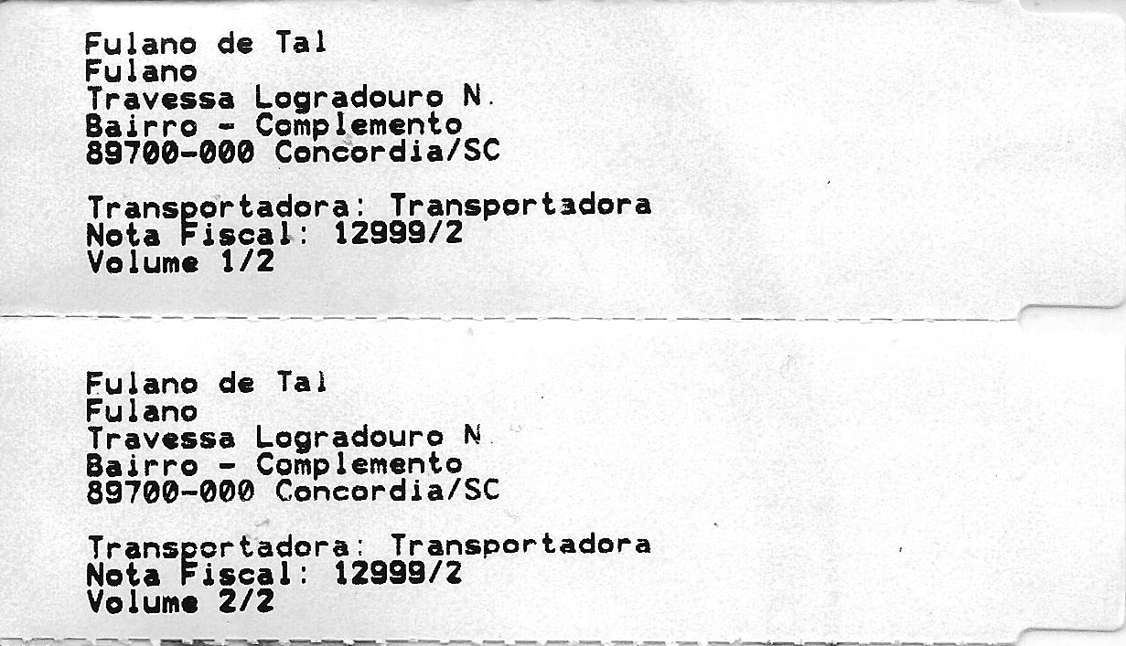 Compufour junho 2nd, 2025 Esse artigo foi desenvolvido para auxiliar na geração de Etiquetas de Endereçamento. Nesta etiqueta, serão destacados os dados do destinatário, remetente qual foi a transportadora bem como o número da nota e o número do volume. A mesma pode ser gerada em dois tamanhos: 110mm x 30mm ou 90mm x 99mm e é compatível com as impressoras de etiqueta Argox OS 214 Plus e Zebra GC420T, também é possível utilizar a Etiqueta Customizada