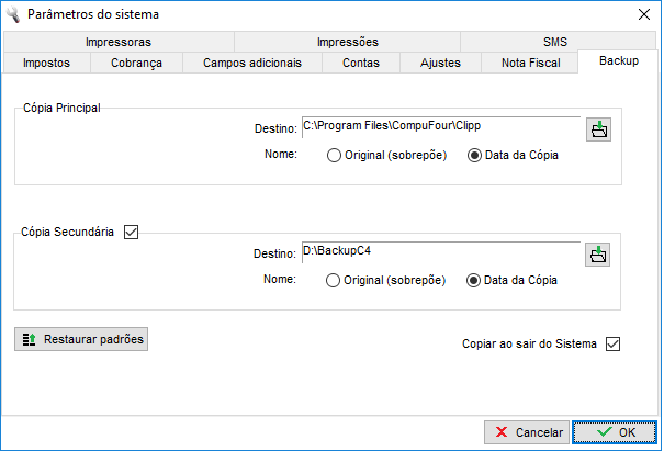 Compufour julho 17th, 2025 O ClippStore possui uma ferramenta para realizar o backup (cópia de segurança) dos dados. No arquivo de backup que é gerado estão todos os arquivos referentes ao banco de dados e configurações do sistema. Atualmente o backup pode ser realizado em dois locais diferentes. 