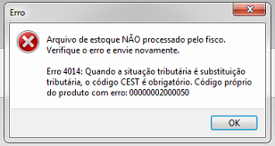 Compufour junho 9th, 2025 Ao enviar os arquivos do estoque ao fisco é apresentada a mensagem: