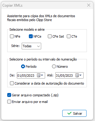 Compufour junho 6th, 2025 Para algumas empresas é comum a contabilidade solicitar todos os arquivos XML das notas do mês, esta ferramenta permite copiar estes arquivos XML das NFC-e emitidas.