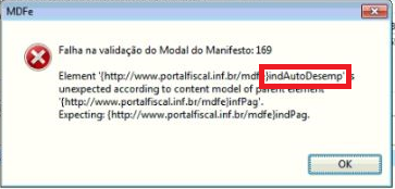 Compufour junho 7th, 2025 Ao efetuar a transmissão de um MDF-e ocorre a seguinte mensagem: Falha na validação do Modal do Manifesto: indAutoDesemp;