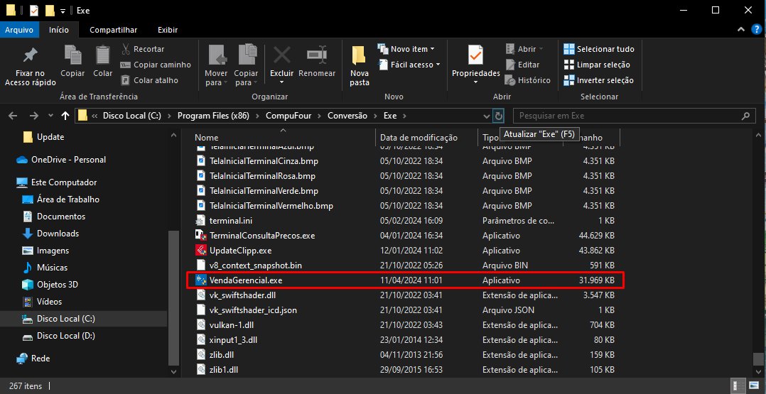 Compufour junho 6th, 2025 Para localizar o executável, acesse a pasta Exe do sistema apertando com o botão direito no ClippStore e em seguida, localize o VendaGerencial.exe