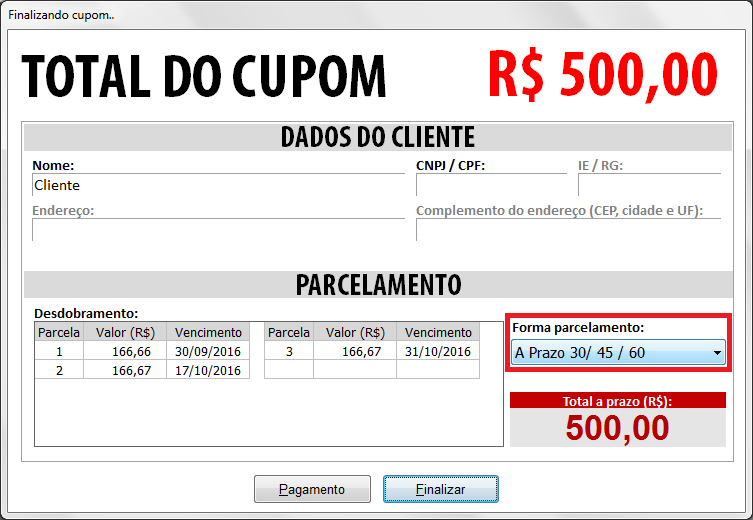 Compufour junho 2nd, 2025 O Clipp Store possui um recurso que permite efetuar o cadastro de formas de parcelamento conforme a necessidade da empresa. No cadastro de parcelamentos são definidas as condições de pagamento das vendas a prazo ou à vista bem como o intervalo de dias entre cada parcela.