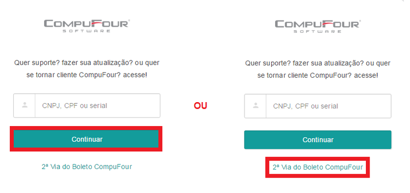 Compufour junho 1st, 2025 Caso for necessário realizar a emissão de uma segunda via do seu boleto CompuFour, será possível emitir a mesma através da nossa Área do Cliente. Para isso, acesse o nosso site clicando aqui. Em seguida, clique em Suporte na parte superior da página, ou em Área do Cliente na parte inferior da mesma.