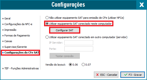 Compufour junho 4th, 2025 Antes de iniciar as vendas através do SAT, no primeiro acesso ao sistema é necessário realizar suas Configurações (F10). 