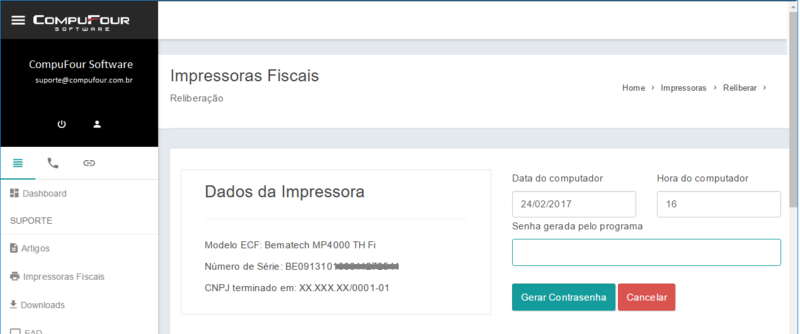 Compufour maio 31st, 2025 A reliberação da Impressora Fiscal poderá ser efetuada através do telefone (49) 3442 2970 ou então pela Área do Cliente.