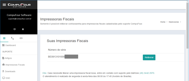Compufour maio 31st, 2025 A reliberação da Impressora Fiscal poderá ser efetuada através do telefone (49) 3442 2970 ou então pela Área do Cliente.