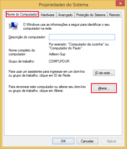 Compufour junho 1st, 2025 Para alterar o nome do computador no Windows 8 siga os procedimentos a seguir: