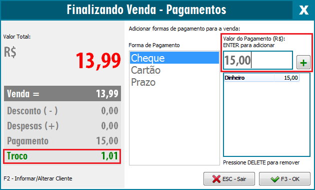 Compufour junho 2nd, 2025 Neste tópico será apresentado como efetuar uma venda à vista na NFC-e/SAT, e em seguida será apresentada uma venda com cheque. 