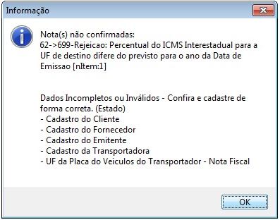 Compufour junho 1st, 2025 Ao emitir uma NF-e é apresentada a seguinte mensagem.