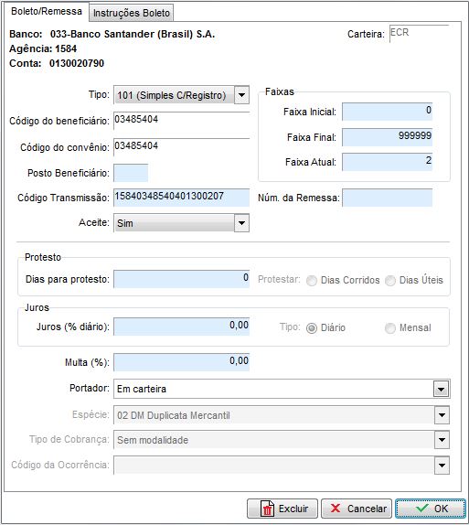 Compufour junho 9th, 2025 Configuração de Boleto de Cobrança - Santander