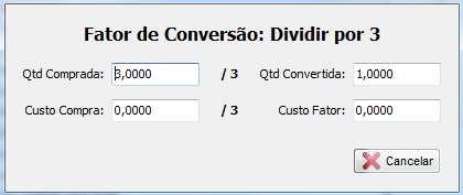 Compufour junho 2nd, 2025 O fator / operador de conversão é um índice utilizado para converter uma quantidade em outra, procedimento também conhecido como composição inversa. É possível utilizar o operador de conversão multiplicando (1 caixa com 12 unidades vai virar 12 unidades no estoque) ou dividindo (3 metros vão virar 1kg por ex.)