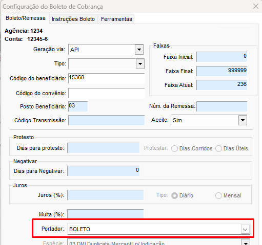Compufour junho 1st, 2025 Configuração de Boleto de Cobrança - SICREDI