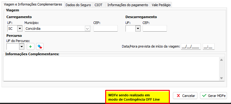 Compufour junho 3rd, 2025 Emissão do MDF-e em Contingência (offline), para ativar a contingência acesse o caminho abaixo: