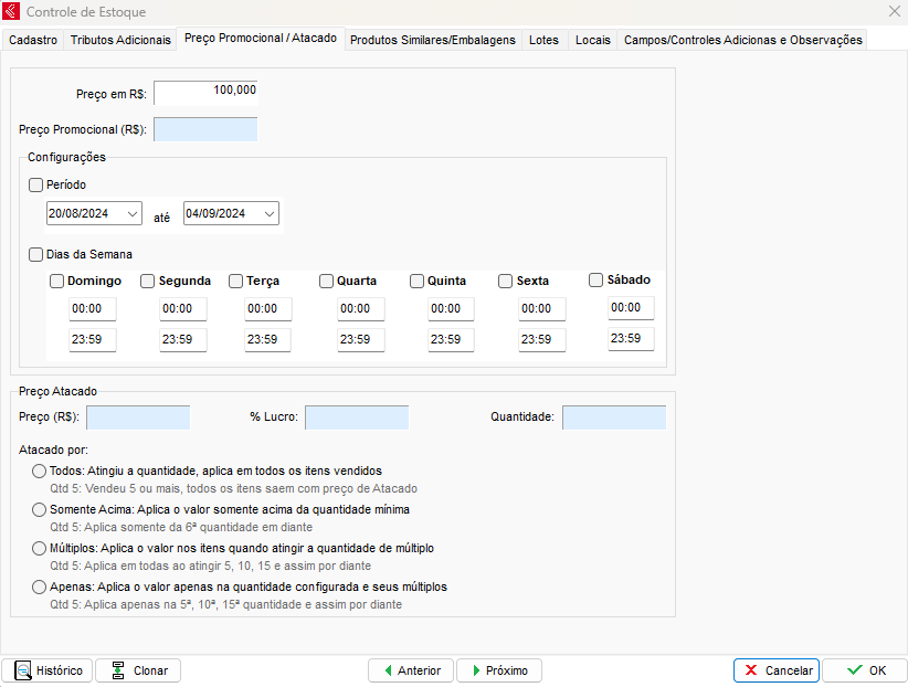 Compufour junho 2nd, 2025 O Clipp Store possui um recurso que permite cadastrar produtos com 3 tabelas de preço, sendo o Preço em R$, Preço de Atacado e Preço Promocional. Essa configuração é realizada no próprio item.