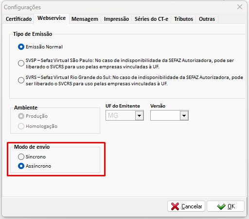 Compufour junho 7th, 2025 Ao emitir o CT-e em MG apresenta a seguinte mensagem: