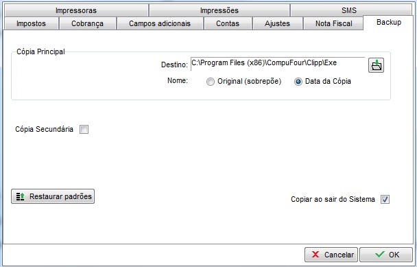 Compufour junho 6th, 2025 O Clipp Store possui uma eficiente ferramenta para realizar o backup (cópia de segurança) dos dados. No arquivo de backup que é gerado estão todos os arquivos referentes ao banco de dados e configurações do sistema.