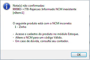 Compufour junho 9th, 2025 Ao validar um NCM pelo sistema, clicando na opção de verificação de NCM, retorna a seguinte mensagem:
