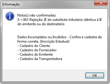 Compufour julho 16th, 2025 Ao emitir a NFe uma das seguintes mensagens poderá ser apresentada: