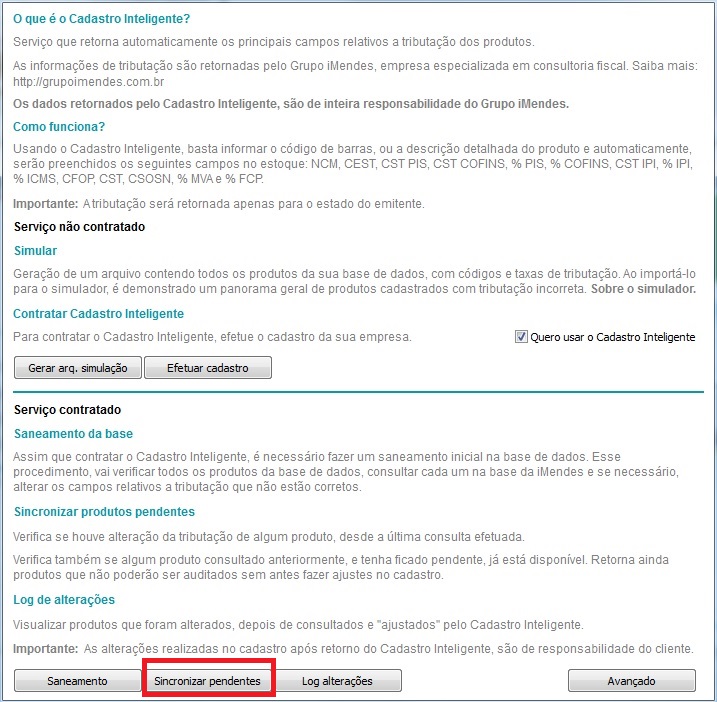 Compufour junho 3rd, 2025 Um dos recursos disponíveis no Cadastro Inteligente é o saneamento da base de dados, onde o sistema irá verificar todo estoque e cadastrar automaticamente as tributações corretas com base no banco de dados do grupo IMendes.