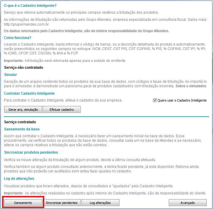Compufour junho 3rd, 2025 Um dos recursos disponíveis no Cadastro Inteligente é o saneamento da base de dados, onde o sistema irá verificar todo estoque e cadastrar automaticamente as tributações corretas com base no banco de dados do grupo IMendes.