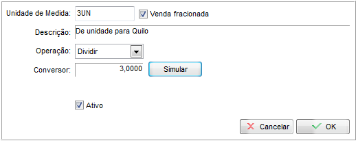 Compufour junho 2nd, 2025 O fator / operador de conversão é um índice utilizado para converter uma quantidade em outra, procedimento também conhecido como composição inversa. É possível utilizar o operador de conversão multiplicando (1 caixa com 12 unidades vai virar 12 unidades no estoque) ou dividindo (3 metros vão virar 1kg por ex.)